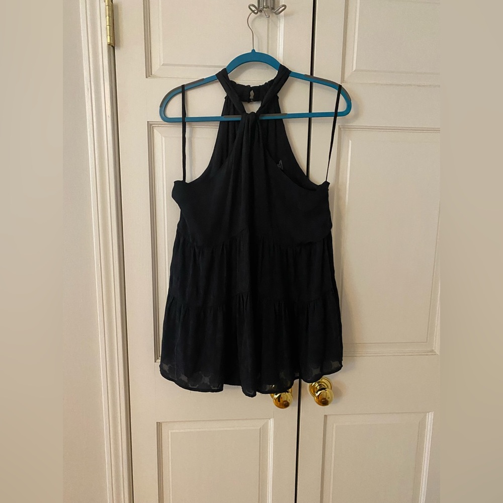 Black Anthropologie Medium Halter with Floral Detail